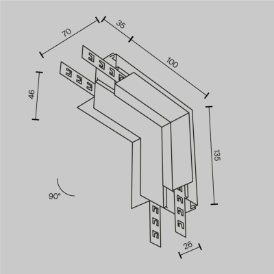 Łącznik L wewnętrzny do szynoprzewodu magnetycznego wpuszczanego Exility TRA034ICL-42.12B