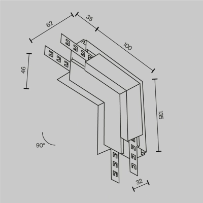Łącznik L wewnętrzny do szynoprzewodu magnetycznego wpuszczanego Exility TRA034ICL-42.12W