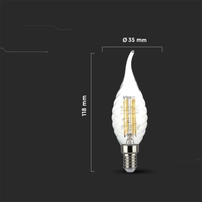 Żarówka LED E14 filament twist świeca płomyk 4W 400lm 3000K  VT-1995