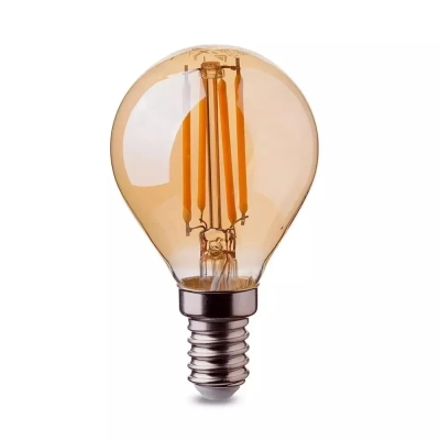 Żarówka LED E14 filament kulka P45 4W 350lm 2200K bursztyn VT-1953 V-TAC