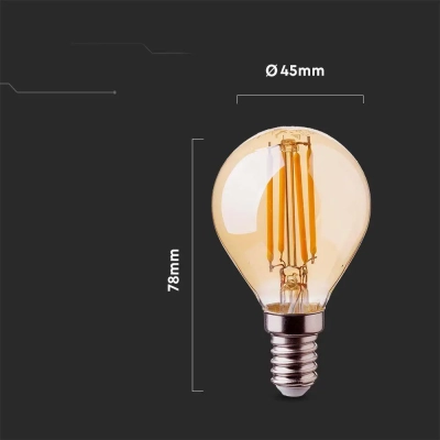 Żarówka LED E14 filament kulka P45 4W 350lm 2200K bursztyn VT-1953