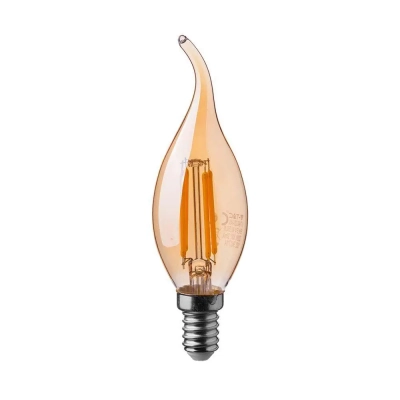 Żarówka LED E14 filament świeca bursztyn płomyk 4W 350lm 2200K  VT-1949 V-TAC