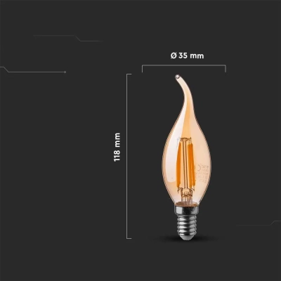 Żarówka LED E14 filament świeca bursztyn płomyk 4W 350lm 2200K  VT-1949