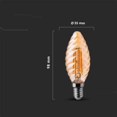 Żarówka LED E14 filament świeca bursztyn twist 4W 350lm 2200K  VT-1948