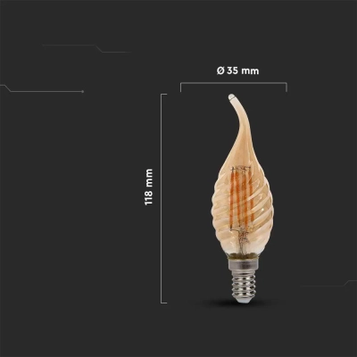 Żarówka LED E14 filament świeca bursztyn płomyk twist 4W 350lm 2200K  VT-1947