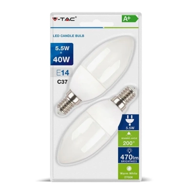 Żarówka LED E14 świeca 5.5W 470lm 2700K (blister 2szt) VT-2106-B V-TAC