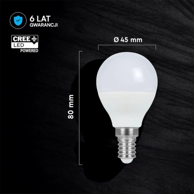 Żarówka LED E14 kulka P45 6,5W 600lm 4000K  VT-270