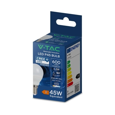 Żarówka LED E14 kulka P45 6,5W 600lm 4000K  VT-270