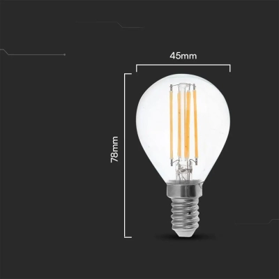Żarówka LED E14 filament kulka P45 6W 600lm 6500K  VT-2466