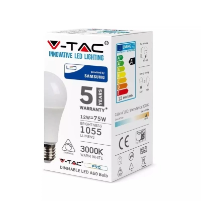 Żarówka LED E27 A60 12W 1055lm 6400K ściemnialna VT-262D