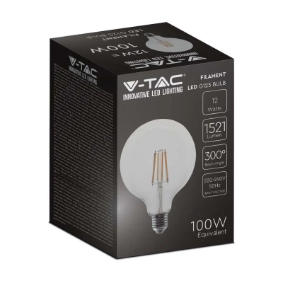 Żarówka LED E27 filament kula glob G125 12W 1521lm 6500K  VT-2143