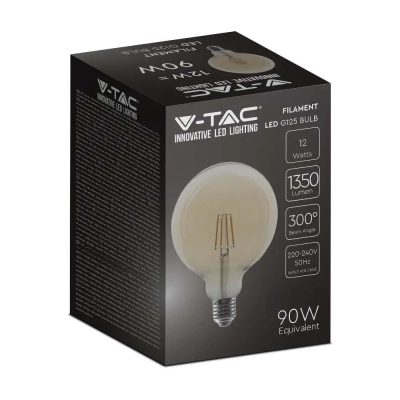 Żarówka LED E27 filament kula glob G125 bursztyn 12W 1350lm 2200K  VT-2153