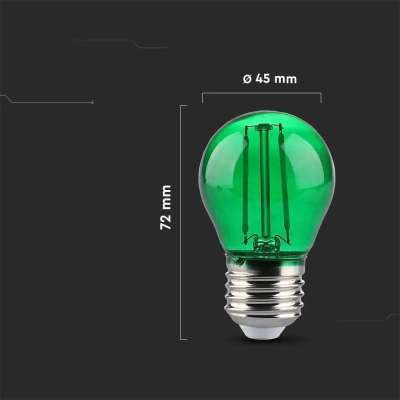 Żarówka LED E27 filament kulka G45 kolor 2W 60lm Kolor Zielony  VT-2132