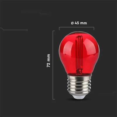 Żarówka LED E27 filament kulka G45 kolor 2W 60lm Kolor Czerwony  VT-2132
