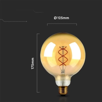 Żarówka LED E27 filament kula glob G125 bursztyn 4,8W 300lm 2200K  VT-2085