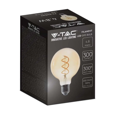 Żarówka LED E27 filament kula glob G95 bursztyn 4,8W 300lm 2200K  VT-2075