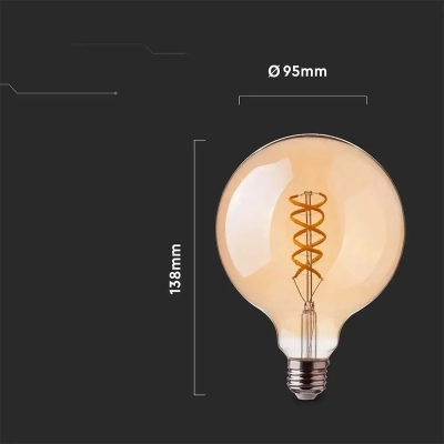 Żarówka LED E27 filament kula glob G95 bursztyn 4,8W 300lm 2200K  VT-2075