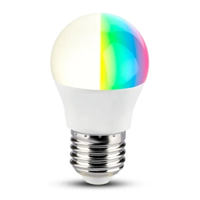 Żarówka LED smart WI-FI E27 kulka G45 4.5W 300lm RGB+2700K-6400K tuya Amazon Alexa Google Home VT-5124 V-TAC