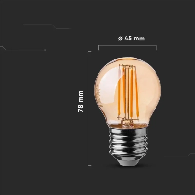 Żarówka LED E27 filament G45 bursztyn 4W 350lm 2200K  VT-1957