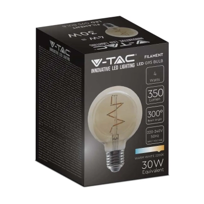 Żarówka LED E27 filament kula glob G95 bursztyn 4W 350lm 2200K  VT-2024-N