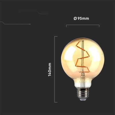 Żarówka LED E27 filament kula glob G95 bursztyn 4W 350lm 2200K  VT-2024-N