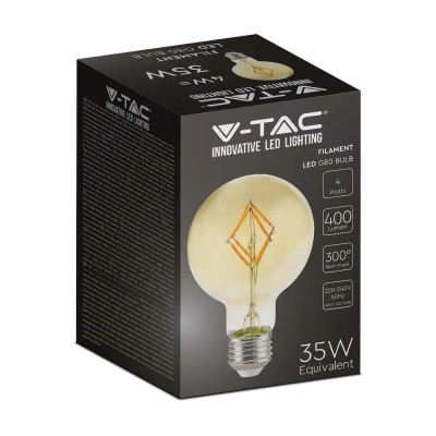 Żarówka LED E27 filament kula glob G80 4W 400lm 2200K  VT-2004-N