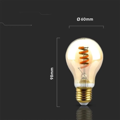 Żarówka LED E27 A60 spiral filament bursztyn 4W 400lm 1800K  VT-2154-N