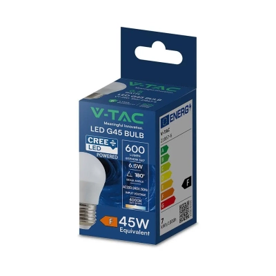 Żarówka LED E27 kulka G45 6,5W 600lm 4000K  VT-290