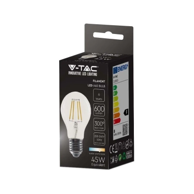 Żarówka LED E27 filament A60 6W 600lm 3000K  VT-1887