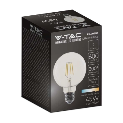 Żarówka LED E27 filament kula glob G95 6W 600lm 3000K  VT-1993