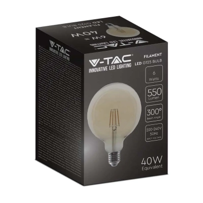 Żarówka LED E27 filament kula glob G125 bursztyn 6W 550lm 2200K  VT-1956