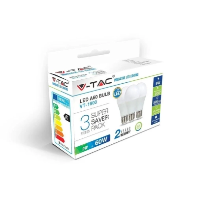 Żarówka LED E27 A60 8,5W 806lm 6400K zestaw (opak. 3Szt) VT-1900