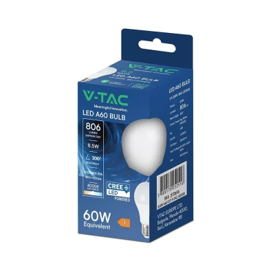 Żarówka LED E27 A60 8,5W 806lm 4000K  VT-2099