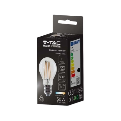 Żarówka LED E27 filament A65 8W 720lm 3000K ściemnialna VT-2288D