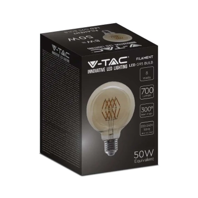 Żarówka LED E27 filament kula glob G95 bursztyn 8W 700lm 2200K  VT-2019-N