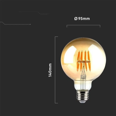 Żarówka LED E27 filament kula glob G95 bursztyn 8W 700lm 2200K  VT-2019-N