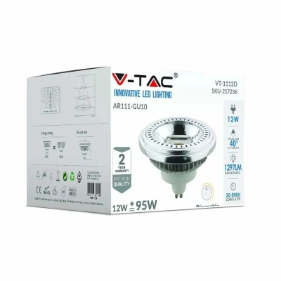 Żarówka LED AR111 GU10 40st COB 12W 1301lm 6400K ściemnialna VT-1112