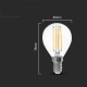 Żarówka LED E14 filament kulka P45 6W 600lm 6500K  VT-2466