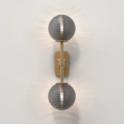 Tacoma Twin kinkiet G9 antyczny mosiądz klosz Tacoma Ribbed Smoke Glass Astro
