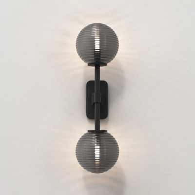 Tacoma Twin kinkiet G9 matowy czarny klosz Tacoma Ribbed Smoke Glass