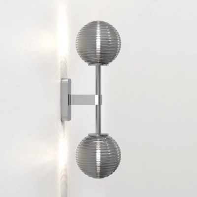 Tacoma Twin kinkiet G9 polerowany chrom klosz Tacoma Ribbed Smoke Glass