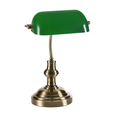 Bankers 42 cm lampka stołowa E14 105931 klosz zielony, podstawa patyna